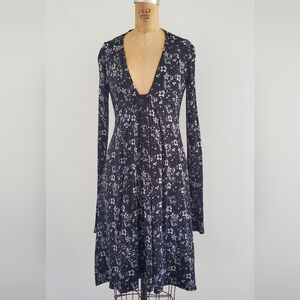 Twin-Set by Simona Barbieri midi dress, size M, black with gray flowers